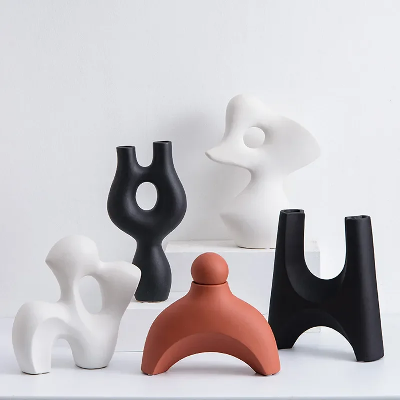 Coral Shape Hollow Geometric Ceramic Ornaments Art Crafts Artificial Rockery Home Decoration Figures Accessories