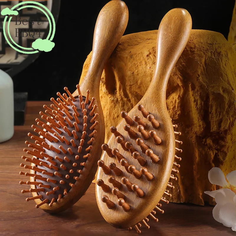 (BBQ4)Double Sided Sandalwood Air Bag Comb Anti Static Scalp Massage Wood Comb Head Blood Circulation Nose Comb Brush Curly Hair