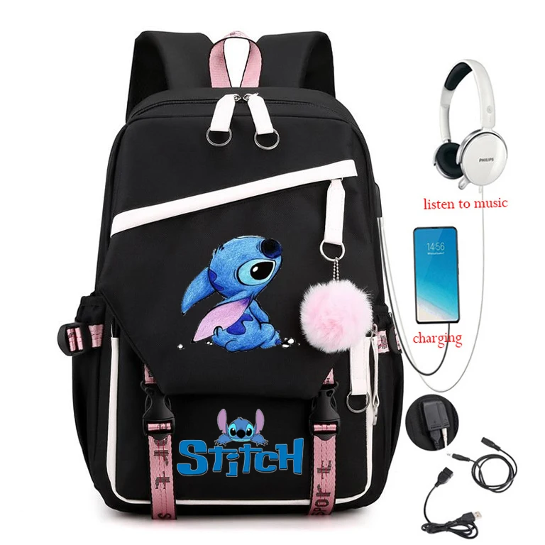 Lilo & Stitch School Bags Multi-pocket Men and Women capacity Leisure Simple Schoolbag Insert Buckle Computer Travel Backpack