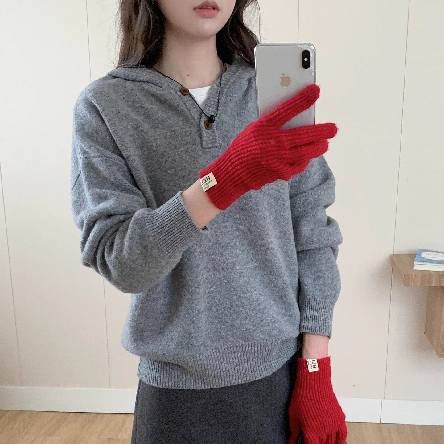 Women 100% Merino Wool Hooded Sweater Henley Notch Collar Two Button Placket Gentle Creamy Daily Matching Fall Winter Collection