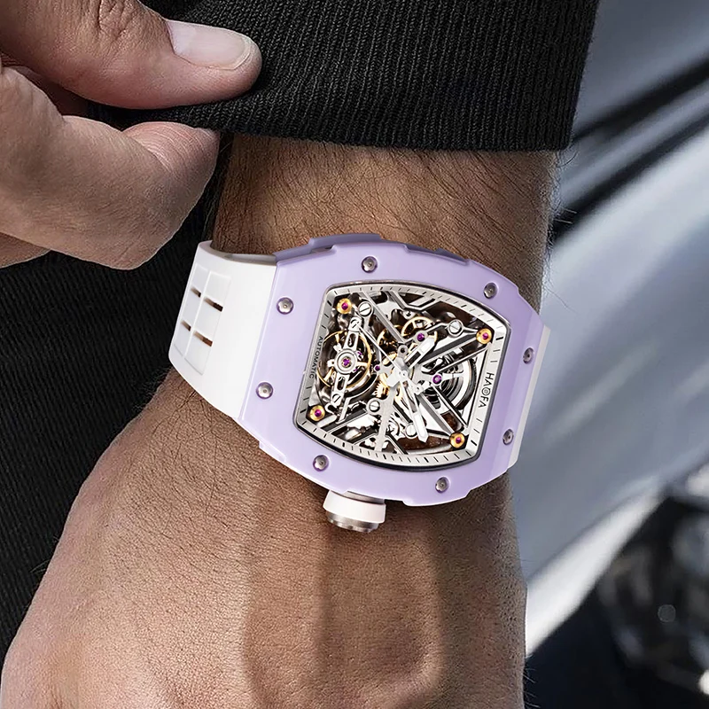 Haofa Skeleton Automatic Mechanical Watch for Men Ceramic Bezel Sapphire Luminous Waterproof Business Sport Self-Wind Watch 1988