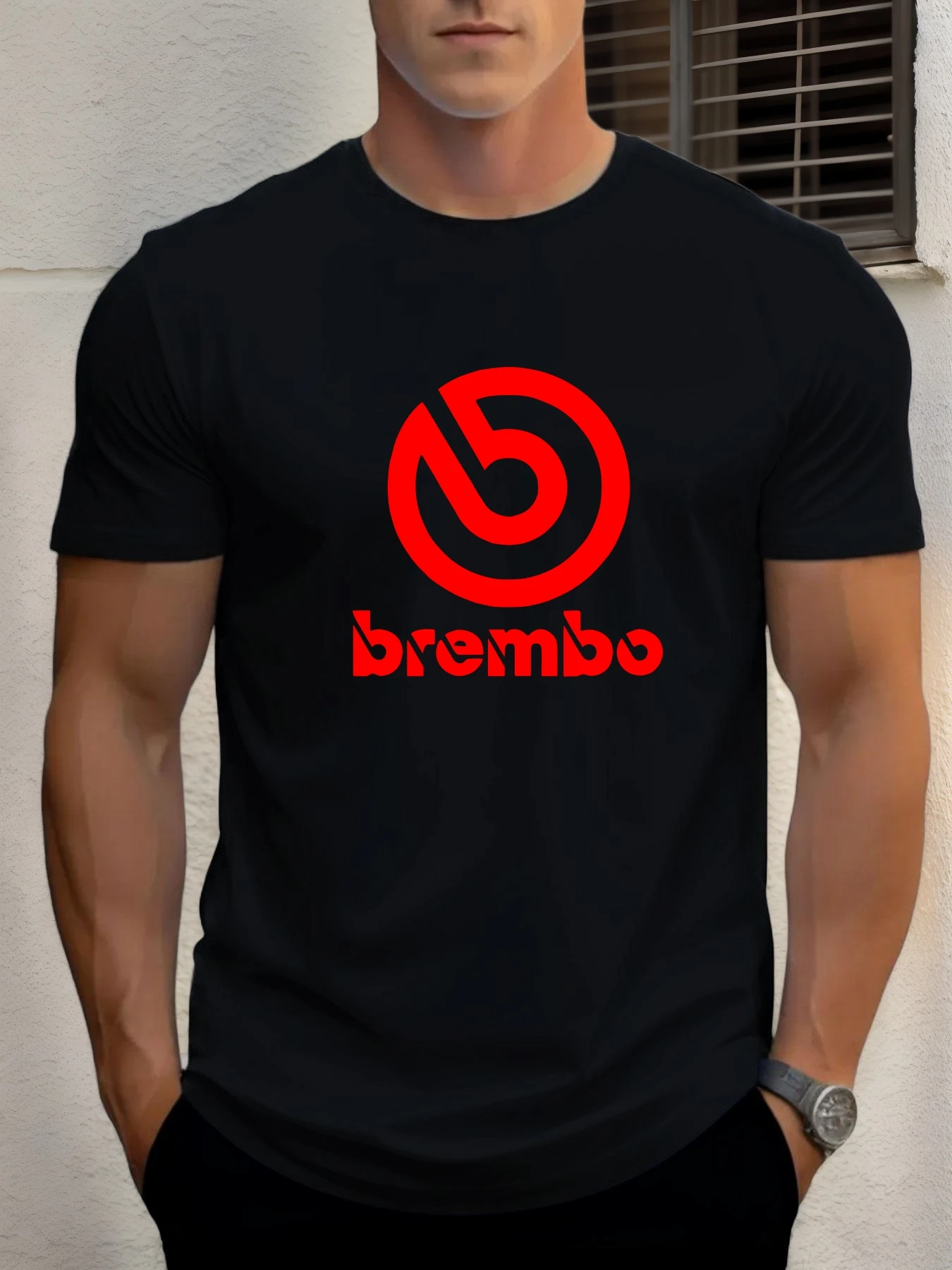 

Man Short Sleeve T-shirt BREMBO Print Summer Round Neck Oversized Tee Casual Fashion High Quality Clothing