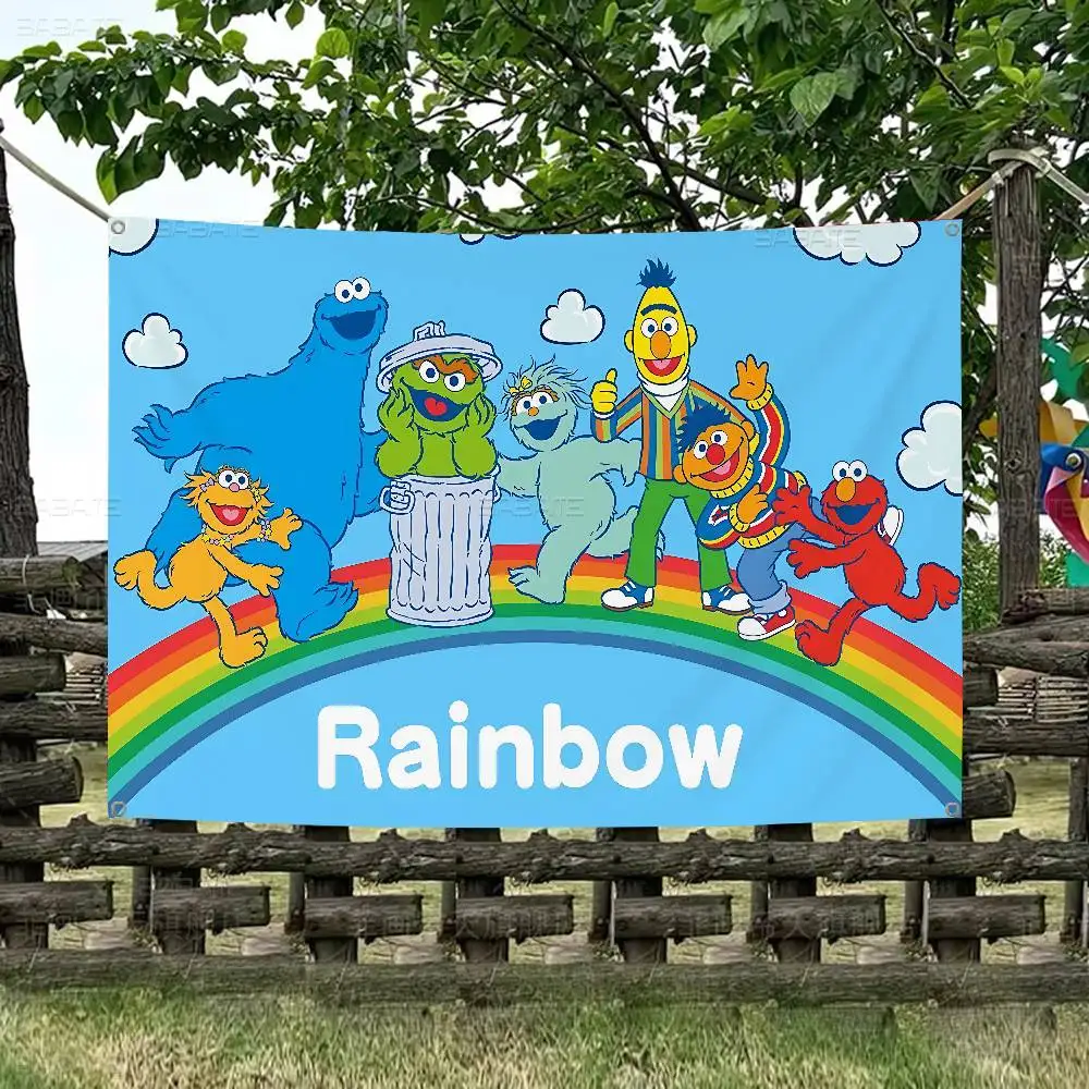 S-Sesame Street Creative Pattern Hanging Flag Polyester Printed Banner Hand Pulled Flag
