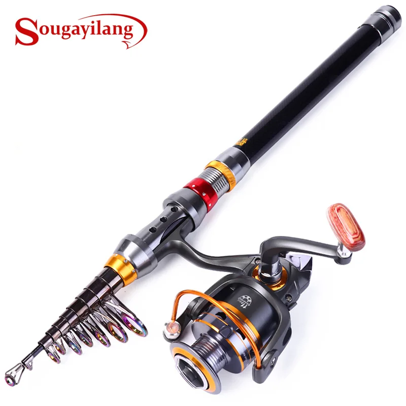 Sougayilang Telescopic Fishing Rod Spinning Fishing Reel PE Fishing Line Hook Lure Box As Gift Full Kit Rod Reel Line Combo Set