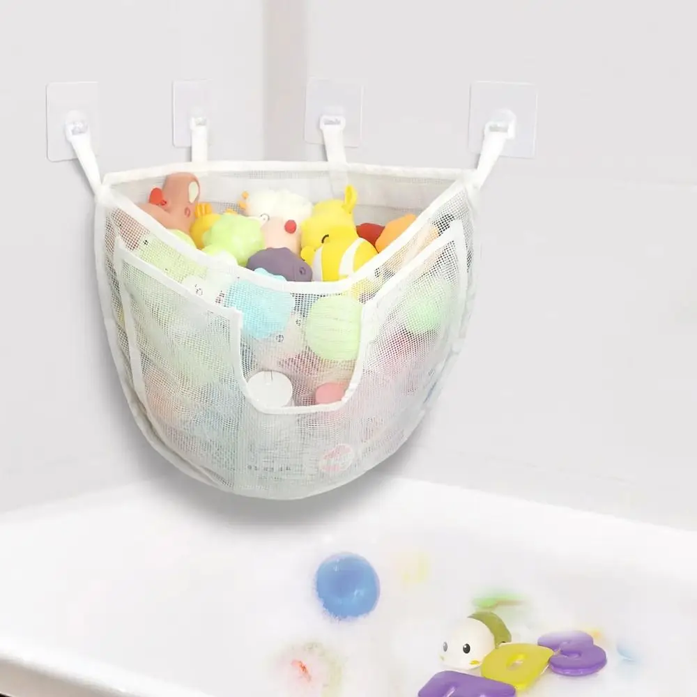 

Large-Capacity Bathroom Toy Storage Bag Leak-Proof with Hooks Mesh Bath Toy Holder Drain Wall Mounted Hanging Shower Organizer