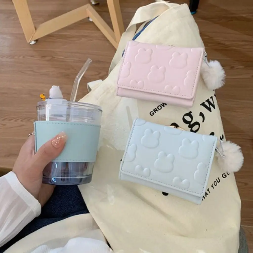 Carteiras curtas com padrão de coelho fofo cor sólida porta-moedas com vários slots porta-cartões de grande capacidade para mulheres