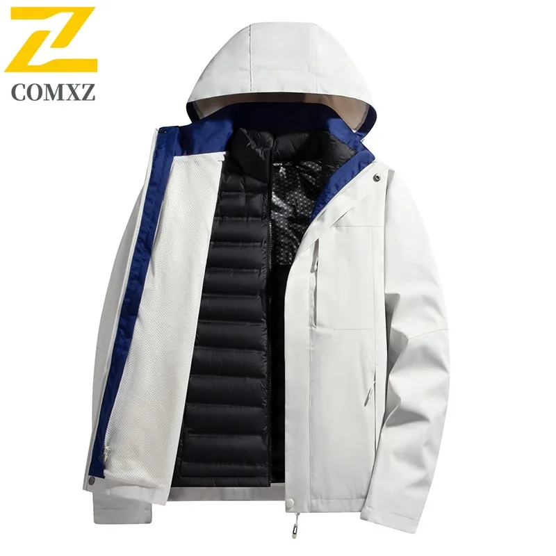 COMXZ Men Parker Coat Warm Heat-Retaining Windproof Waterproof Hiking Puffer Jacket Street Functional High Quality Padding Coat