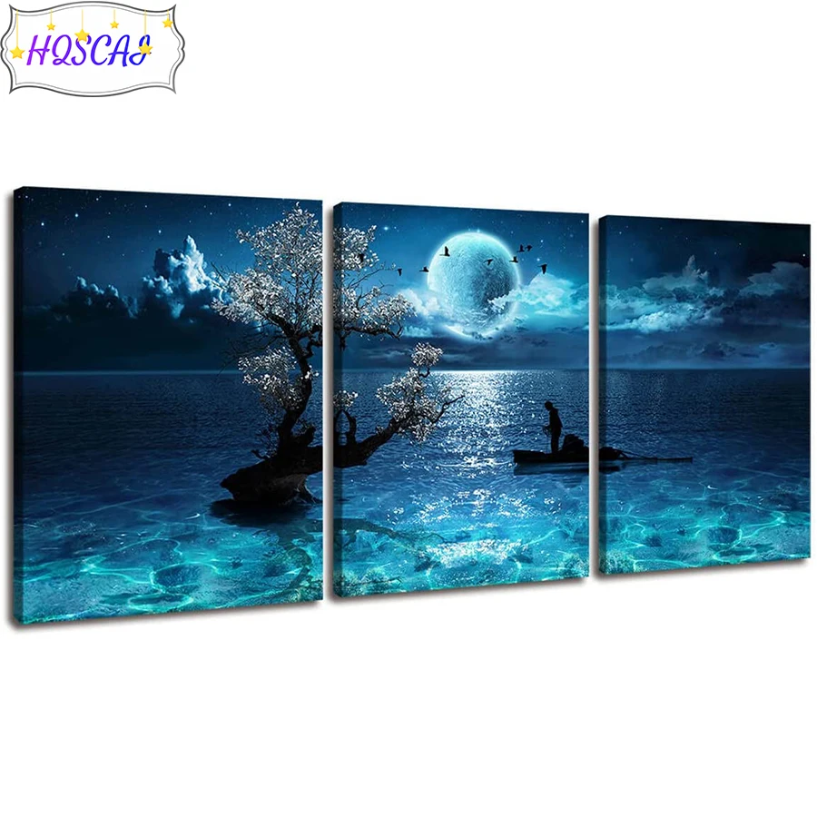 

3pcs night nature scenery AB Diamond Painting Full Square round drill Home Decoration diamond Embroidery Handcraft Art Kits