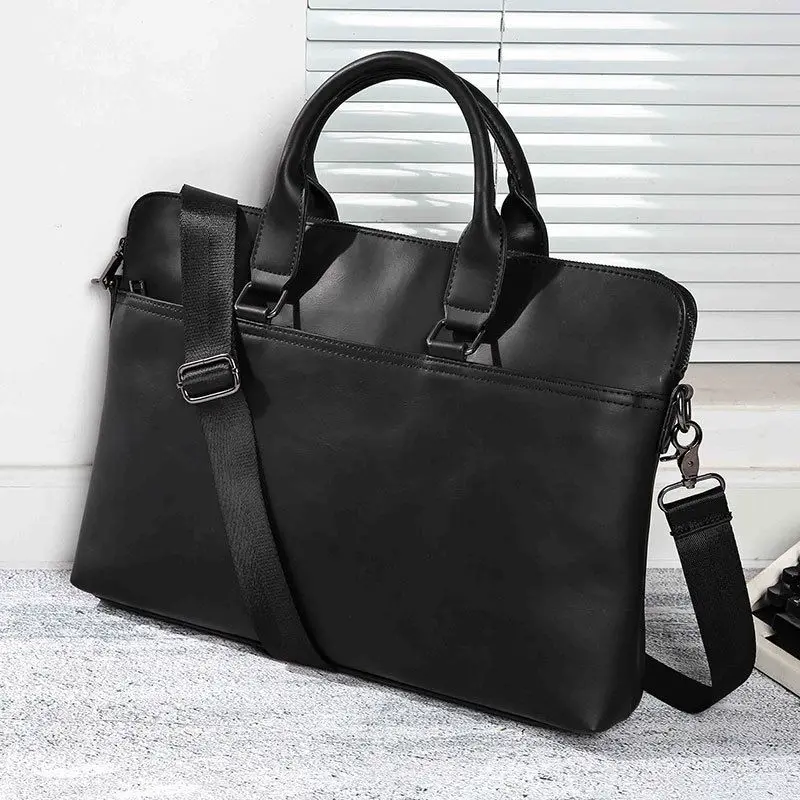 Briefcases Handbag Man's Portable Computer Bag PU Leather Laptop Business Commuting Zipper Crossbody Retro Shoulder Bags Y141A