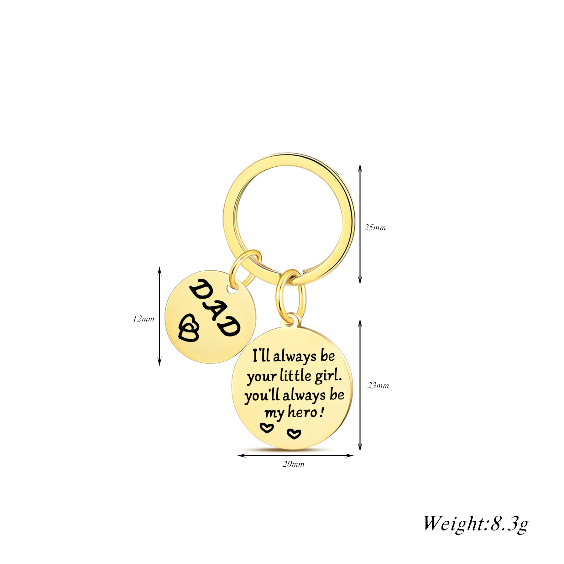 هدية عيد الأب سلسلة مفاتيح للأب والابنة محفورة "سأكون فتاتك الصغيرة دائمًا ستكون بطلي دائمًا" مجوهرات كيرينغ #6