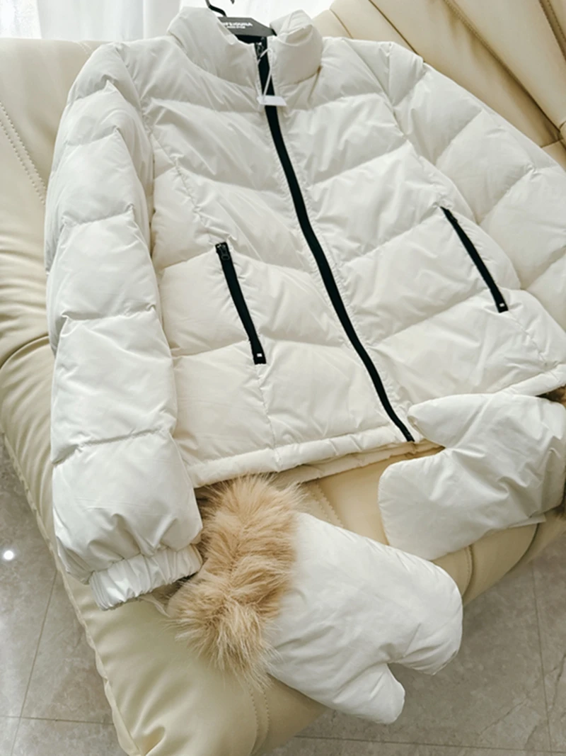 Hiver nouveau Sle coupe ajustée blanc Du vers le bas Jaet col montant 90 blanc Du plume chaleur Polyester Fiber dames manteau