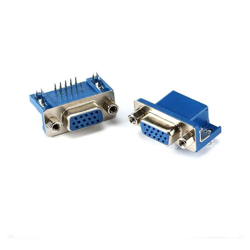 (10pcs/lot) DB15 DR15 3Rows Blue Parallel Port 15 Pin D Sub Female 15 Way PCB 90 Degree Connector DB15 Socket Plug VGA Adapter