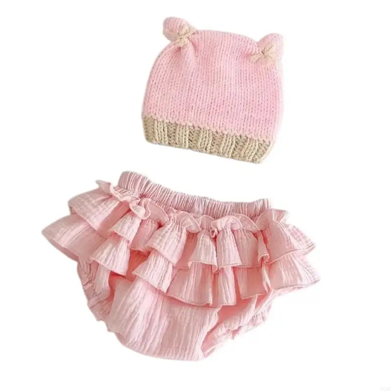 

Lovely Newborn Photoshoot Band Ruffle Pants & Hat Infant Photo Clothes Set