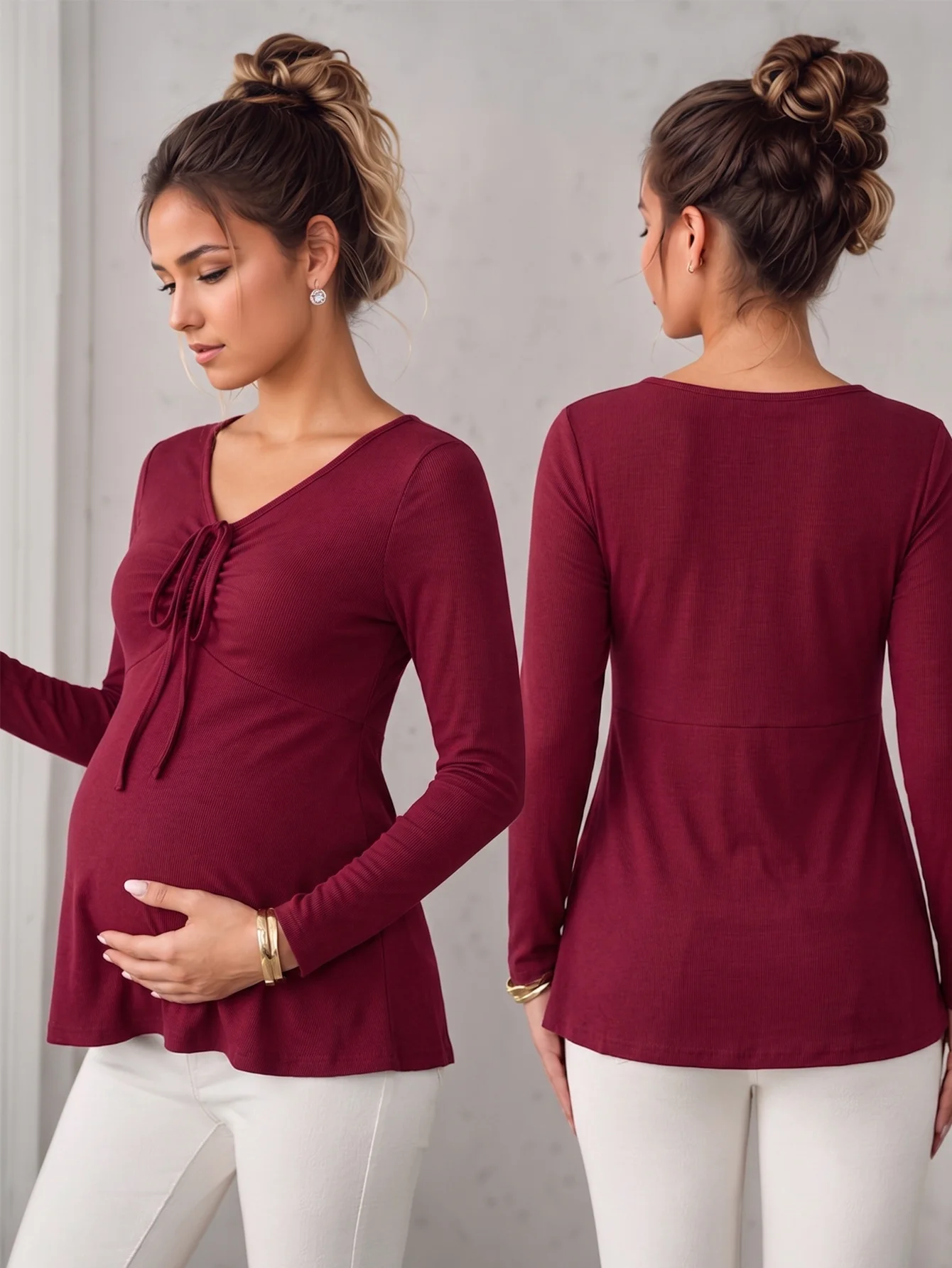 Pregnant women waist work long-sleeved top autumn and winter casual versatile T-shirt maternity wear