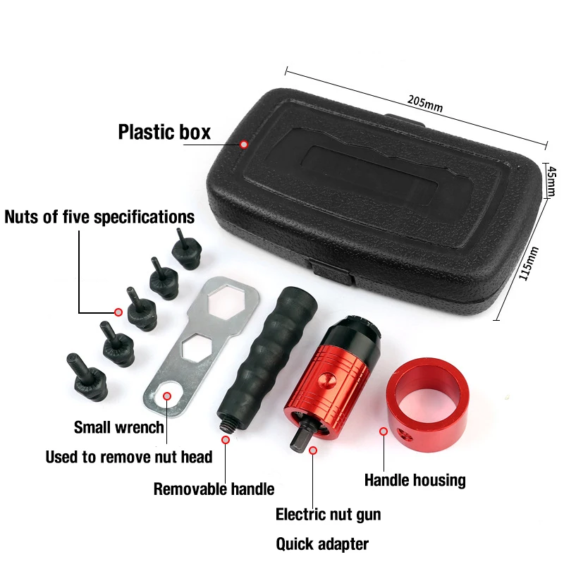 Pistol Paku Keling Elektrik Dapat Dilepas M3 ~ M8 Alat Paku Keling Adaptor Alat Tarik Mur Tarik untuk Bor Listrik/Kunci Pas Tangan