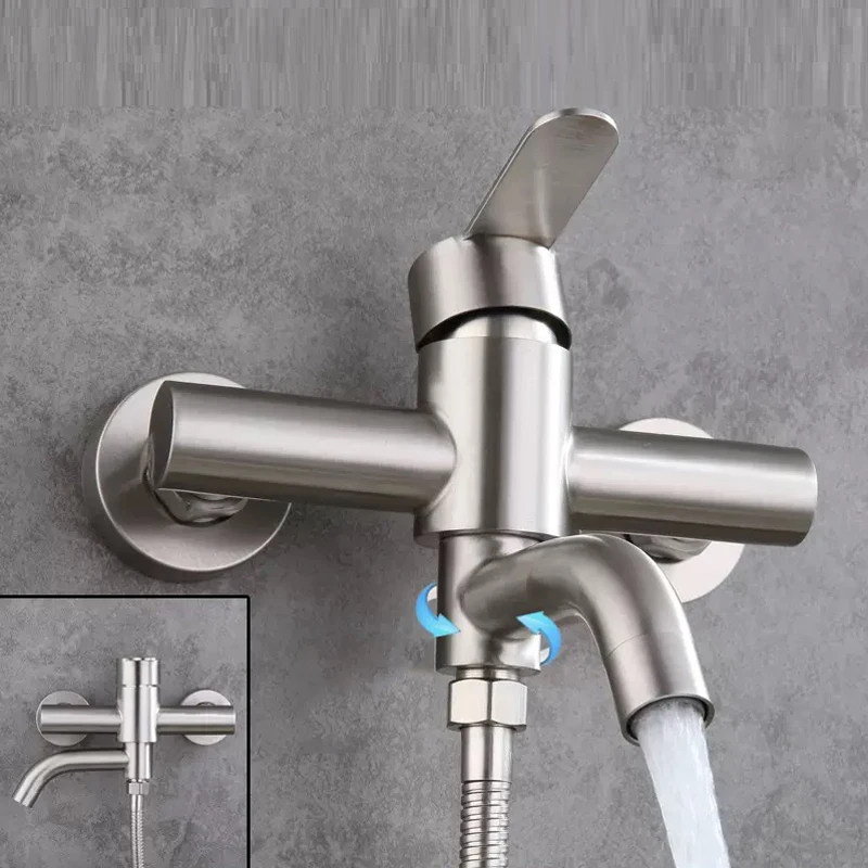 Stainless Steel Bathtub Shower Mixer Tap Wall Mounted Faucet with Ceramic Valve Core Triple Hot Cold Bathroom Fixture