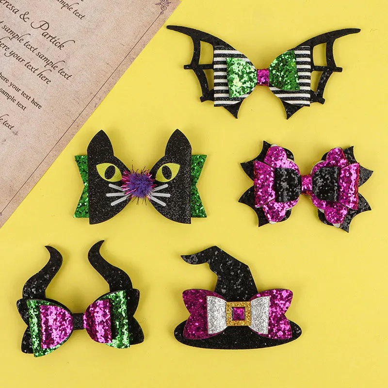 

100Pcs New Halloween spider bat bowknot for DIY holiday party decoration witch hat horn decoration DIY Hair Clip accessories