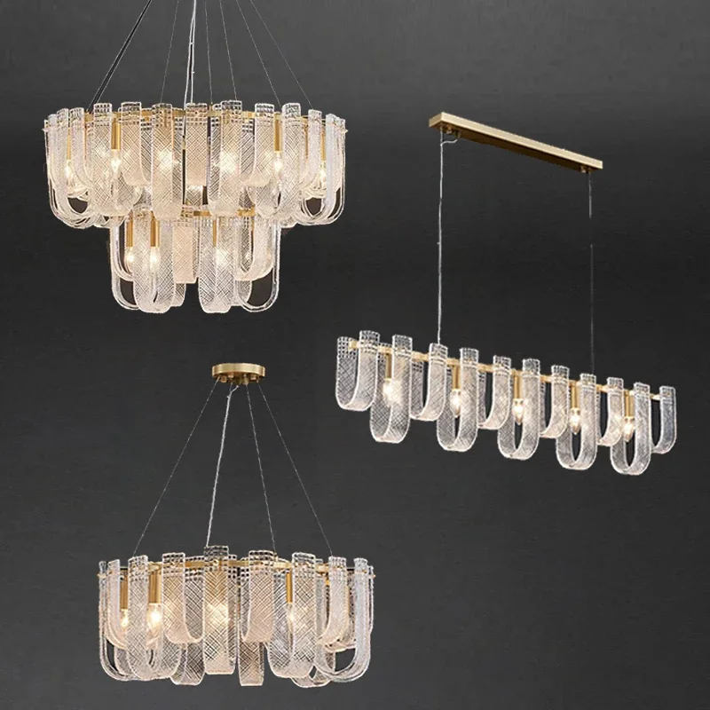 

Postmodern luxury casual restaurant pendant lights all-copper American retro French rectangular dining island table lamps