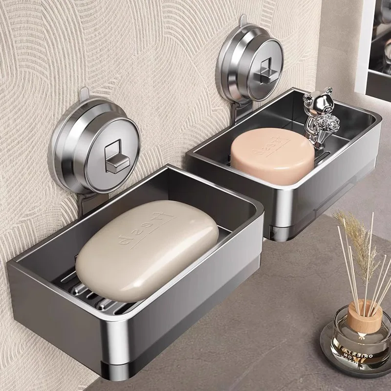 Bathroom Suction Cup Soap Box Wall-mounted Space Aluminum Rack Toilet Soap Box Drain Rack Washroom Washing Table Storage