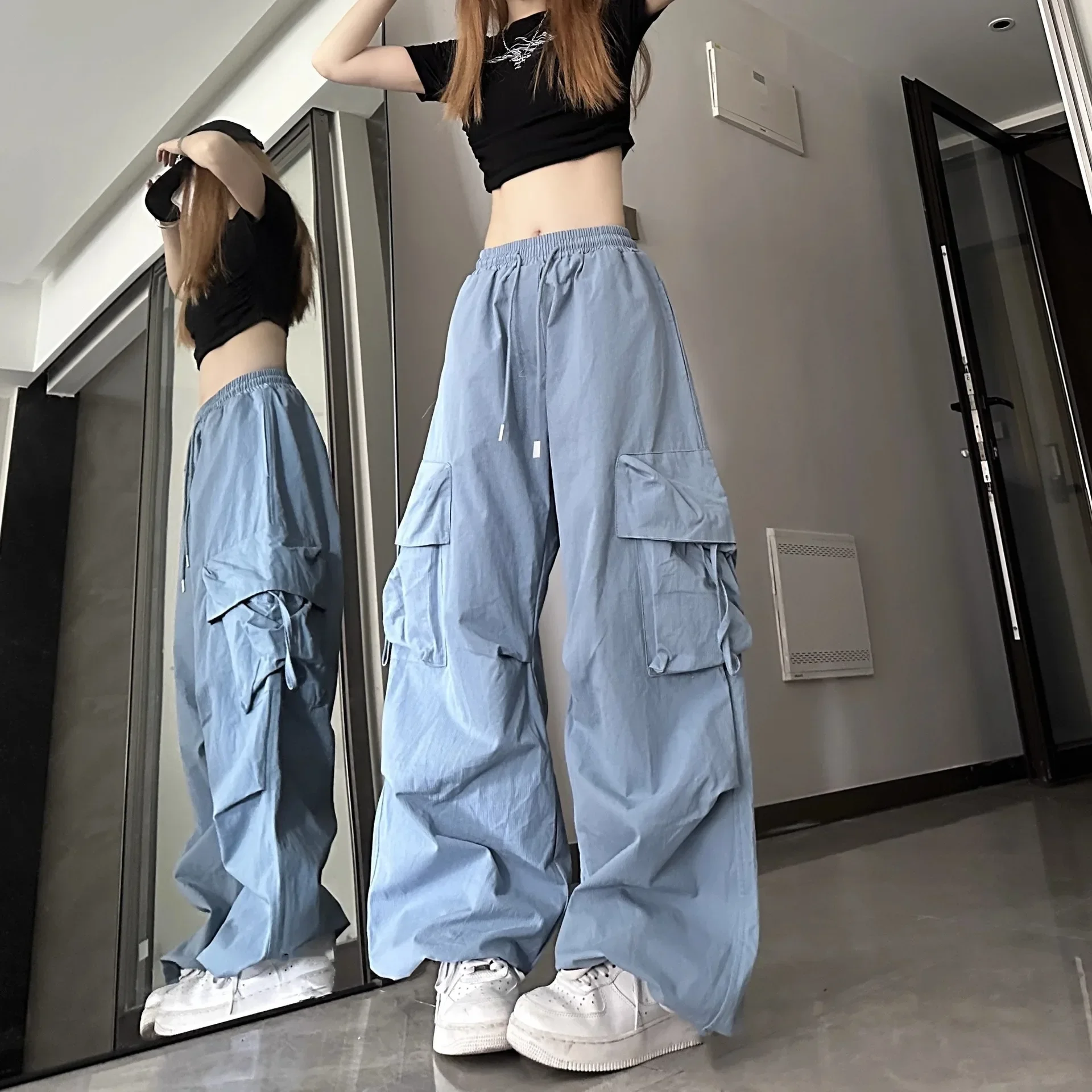 Neue Sommerhose für Teenager-Mädchen, locker geschnitten, mit hohem Bund und weitem Bein, für Studentinnen, gerade geschnittene Hose, sportliche, bodenlange Freizeithose für Damen. – Detail 16