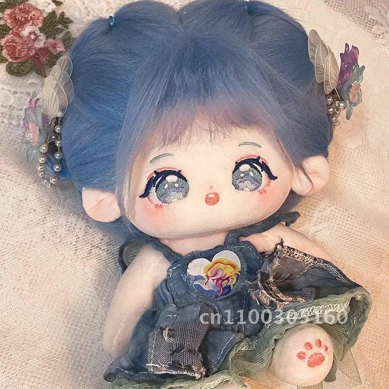 

20cm Genuine Plush Doll for Girls Cotton Dress-Up Toy Blue Hair Optional with Makeup Gift Bag Boneless Doll with Birth