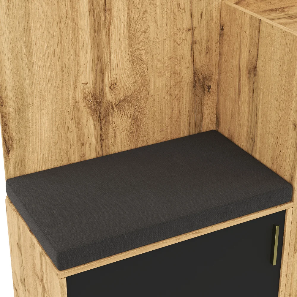 PINGGO Kompakter Kleiderschrank mit Spiegel und Sitzfläche, Kleiderschrank mit Schuhregal und Haken, kompakter Kleiderschrank, der an der Wand bohren muss – Detail 24