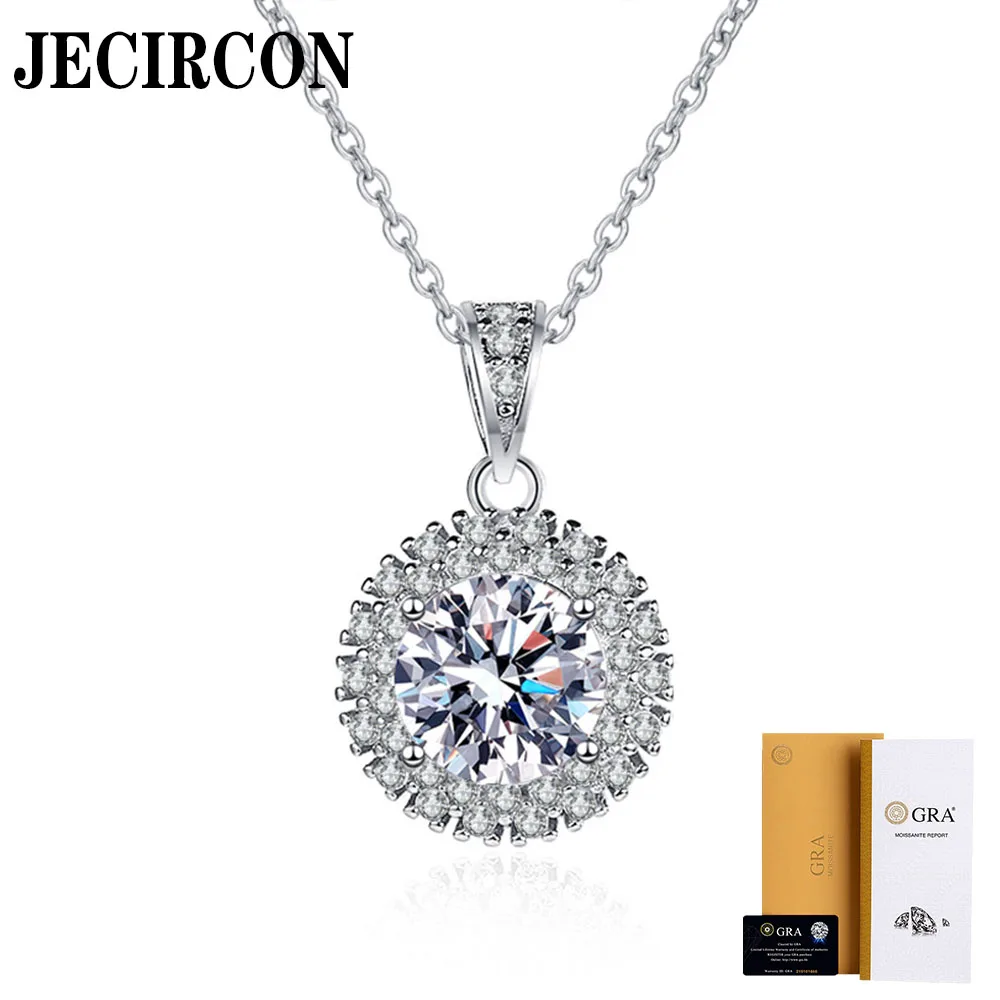 

JECIRCON 925 Sterling Silver Sunflower Pendant Necklace for Women Simple Fashion 1 Carat Moissanite Round Diamond Clavicle Chain