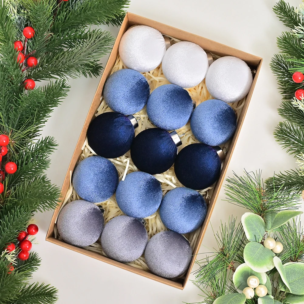 Set of 15 Velvet For Christmas Ornament Balls for Tree Window Wall and Mantle Decorations Perfect for Holiday Displays