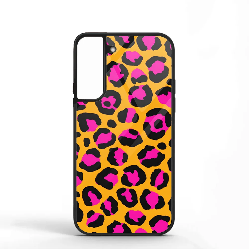 Neon Leopard Print Pink And Orange Phone Case For Samsung S10 S20 S21 S22 S24 S30 Plus ULTRA Mirror Acrylic Cover