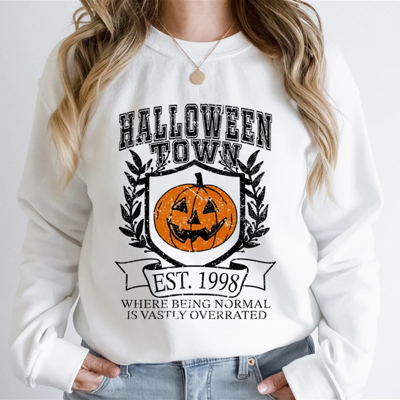 Halloween Town Essential Autumn Sweatshirt Women Pumpkin Halloween Vintage Style Hoodie Women Pumpkin Ghost Vintage Sweatshirts