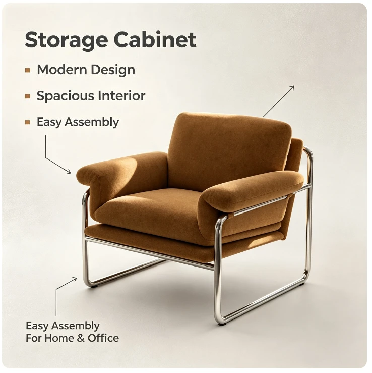 Modern Stainless Steel Accent Armchair Velvet Lounge Single Sofa Leisure Comfortable Side Chair For Living Room Bedroom Study