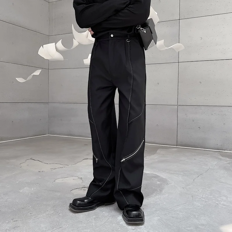 2023Open Straight Men For Line Raw Edge Pant Loose Casual Cargo Pants Male Japan Korean Streetwear Fashion Motorcycle Trousers