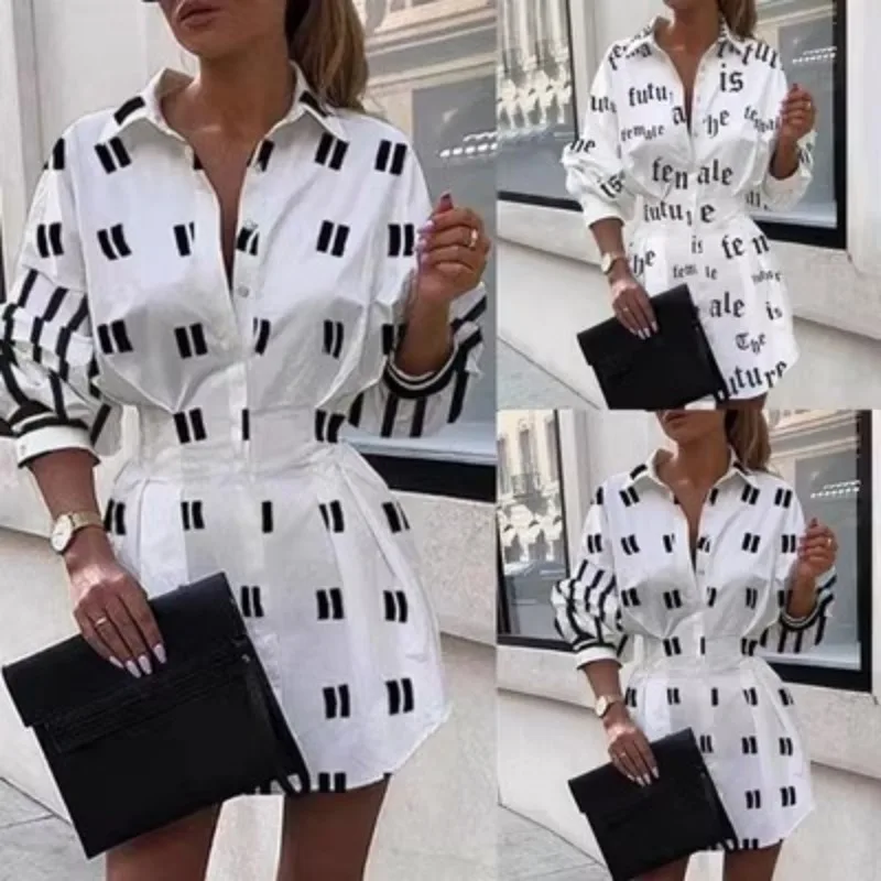 New Fashion Printed Waistband Shirt Lantern Sleeve Shirt Temperament Commuter Woman Shirt Personality Equal Size Striped Woman