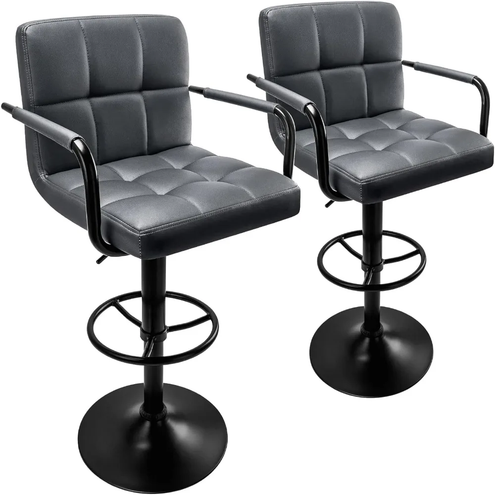 

Stools Set of 2 Bar Chairs with Arms Grey Bar Stool with Back Swivel barstools Counter Height Stools Adjustable Chair