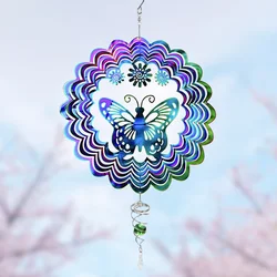 Butterfly Rotating Wind Spinner Fairy Garden Decoration Outdoor Hanging Birds Wind Chimes Girl's Home Room Balcony Bedroom Decor