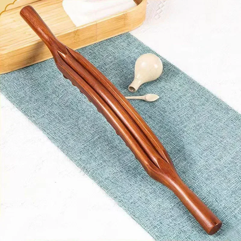 Double Row 20 Beads Natural Wood Scraping Massage Stick Back Leg Body Massager Spa Therapy Tool Point Treatment Gua Sha Relax