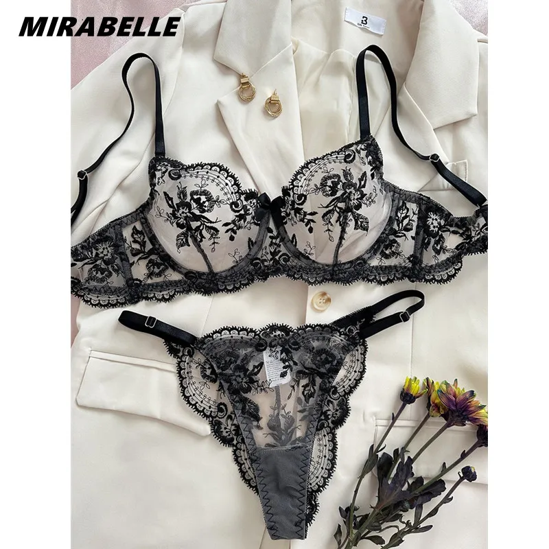 MIRABELLE Fancy Lingerie Lace Embroidery Fairy Seamless Tulle Underwear See Through Exotic Sets Floral Beautiful Bilizna Set