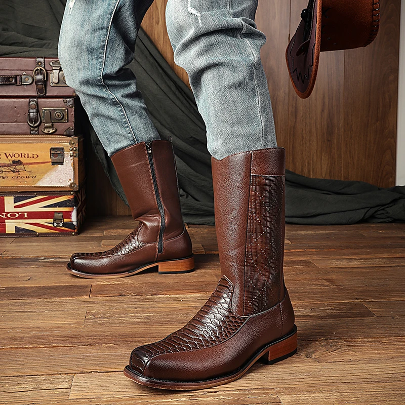 

Autumn and Winter New European and American Long Boots Fashionable Western Cowboy Boots Brand Comfortable Men's Motorcycle Boots