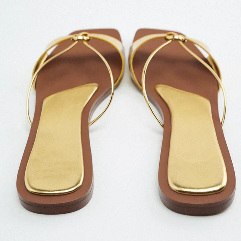 New Arrival Knot Ornaments Gold Outside Wearing Slippers Female One Line Open Toe Summer Aurumn Evening Fashion Flat Sandals