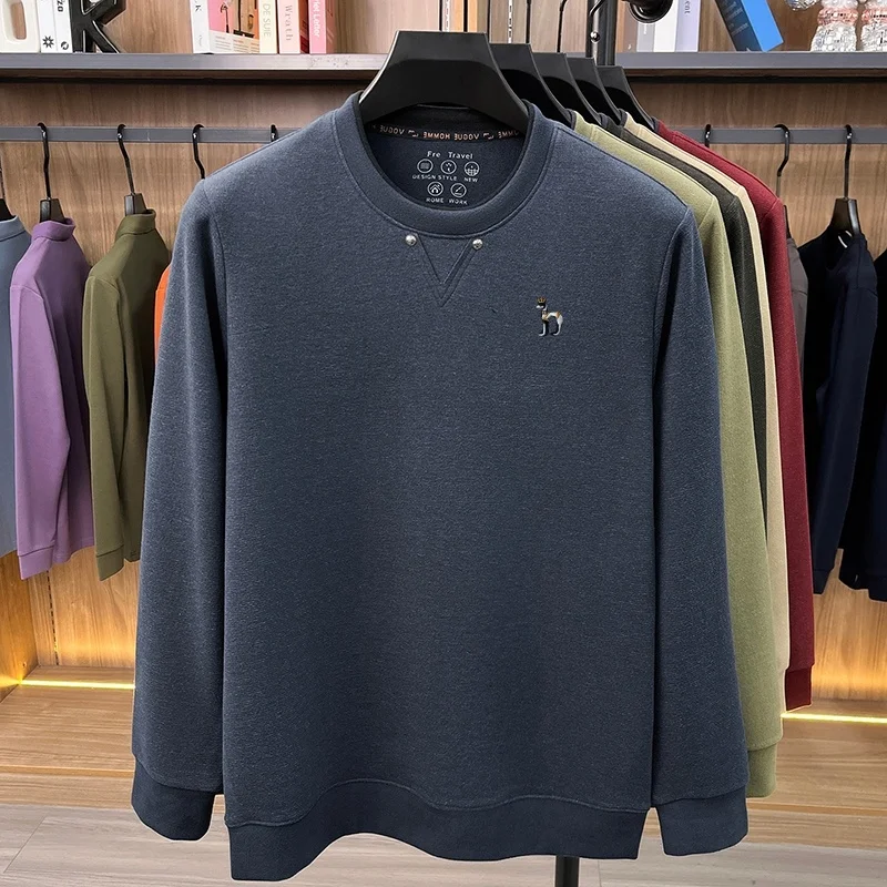 Designer-Marken-T-Shirt für Herren, neu, Herbst, einfarbig, langärmelig, O-Ausschnitt, Basic-Pullover, stylisch, vielseitig, Herrenbekleidung – Detail 9