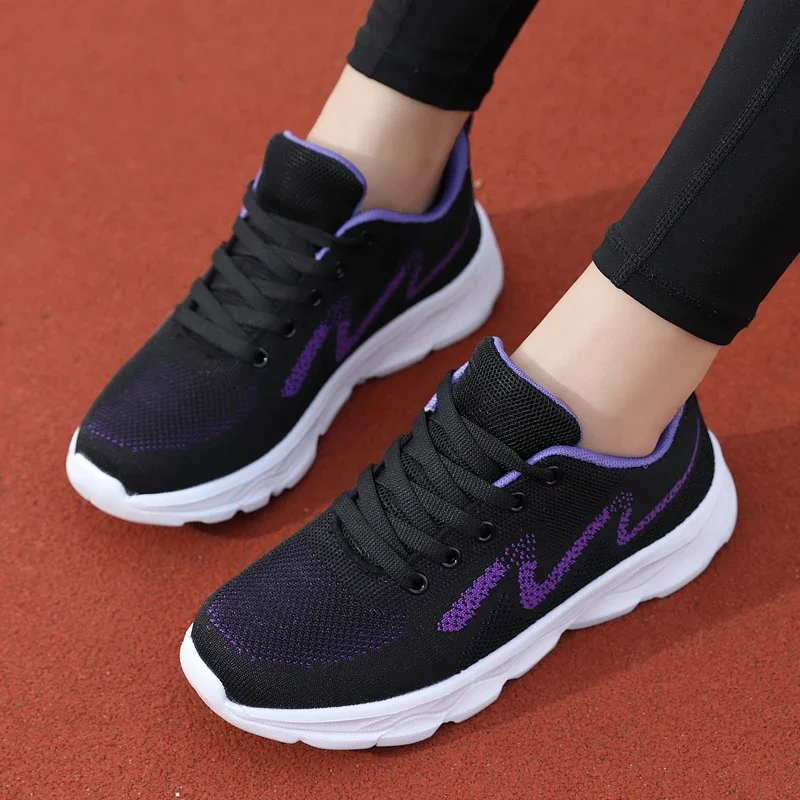 Four Seasons Flying Weave Large Size 42 Vulcanize Running Shoes Women Breathable Soft Sports Sneakers Ladies Casual Flats Shoes