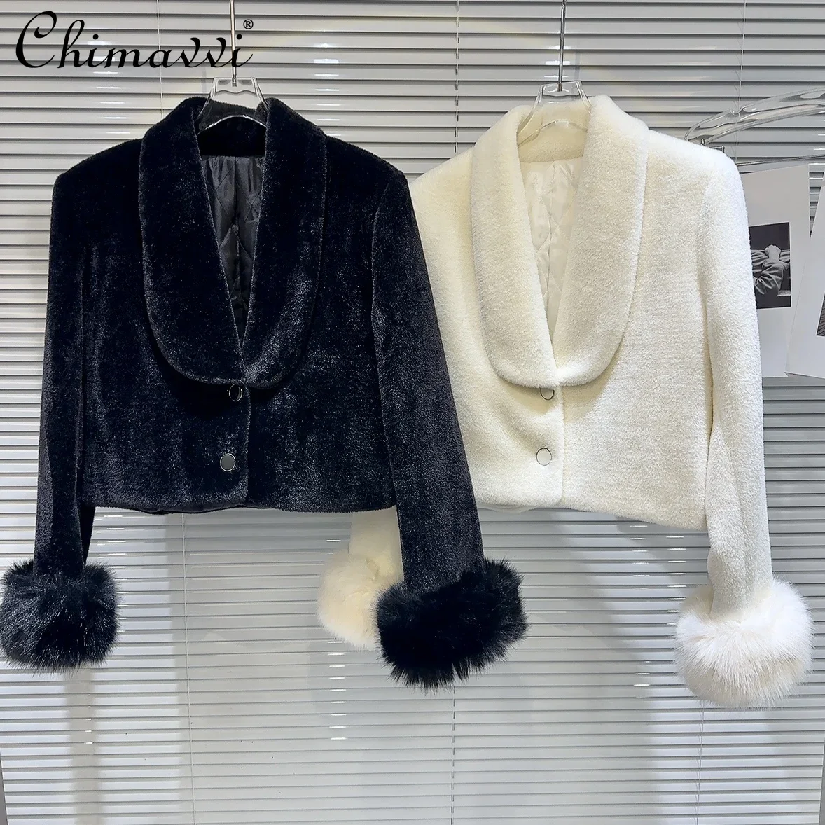 

2023 Winter Clothes New Fashion Cuff Furry Mink Wool Jacket Warm Long Sleeves Elegant Socialite Quilted Elegant Short Coat