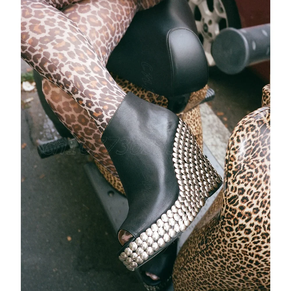 

Round Rivet Decor Peep Toe Platform Pumps Wedges Heels Shoe for Women Matte Leathers Fashion Shoes 2025 Zapatos Para Mujere