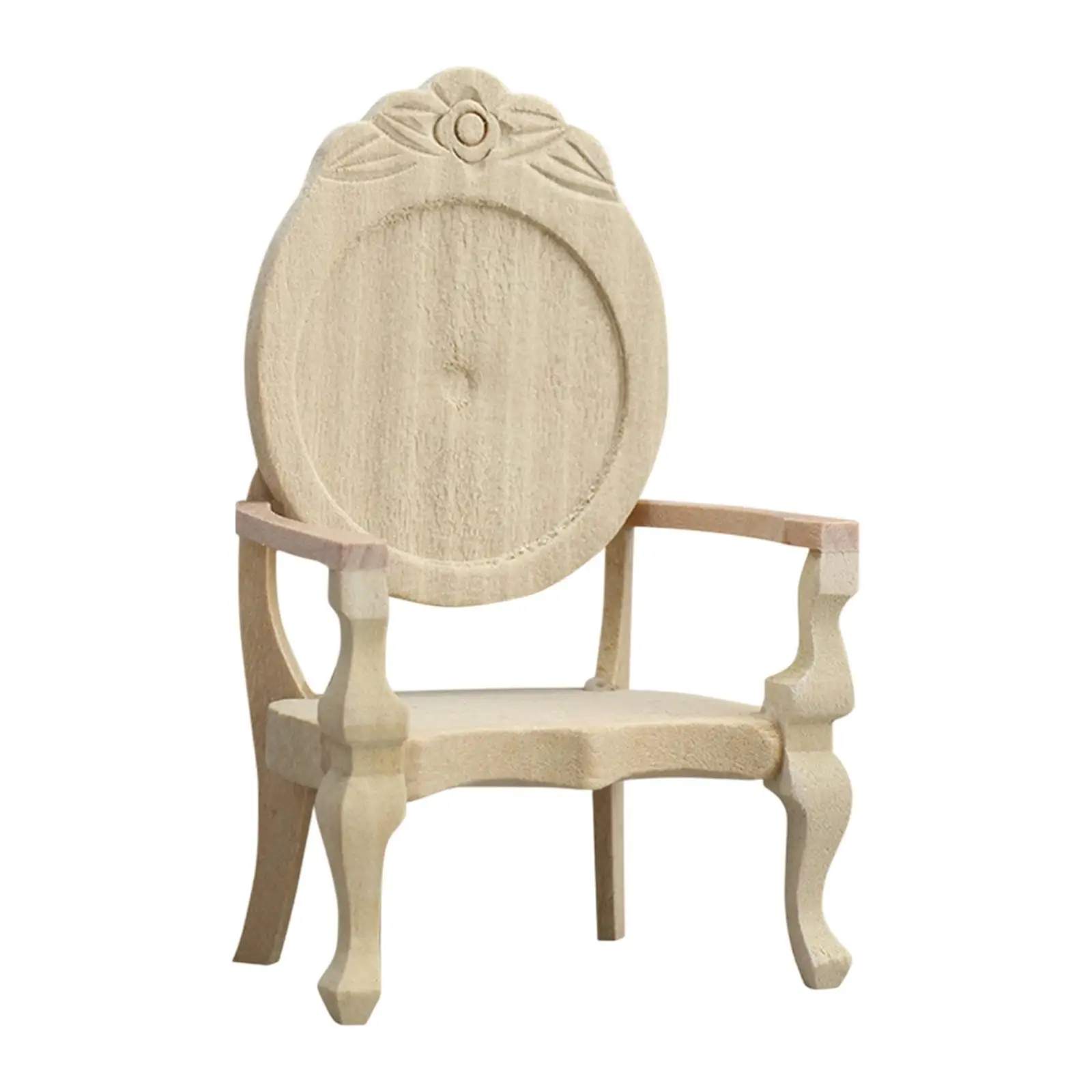 Carved Single Armchair Retro Wooden Chair for Bakery Scene Dollhouse Wedding