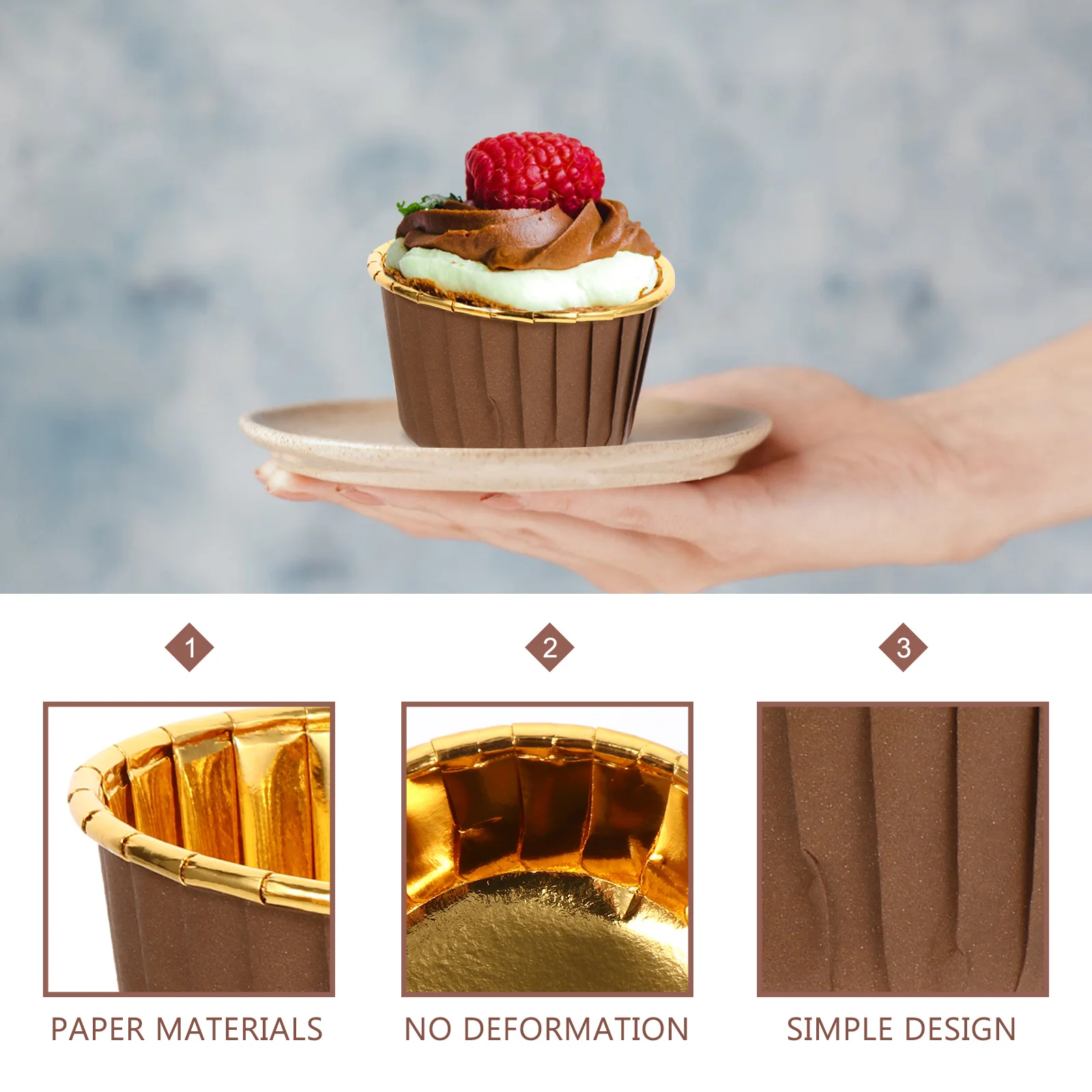 100Pcs Cake Cups Small Disposable Hemming Edge Paper Baking Cups Heat-Resistant for Wedding Birthday Party Cupcake