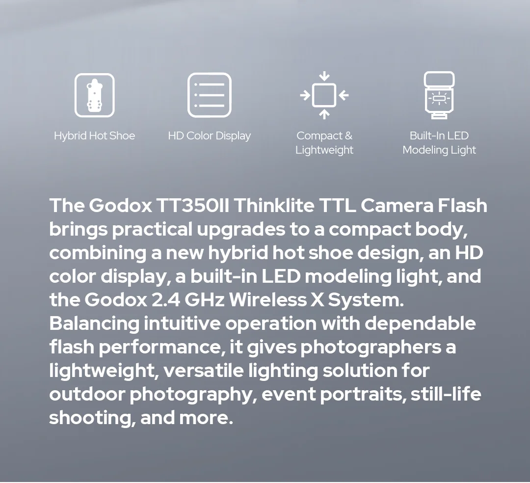 Godox TT350 II Flash C/N/S/F/O Thinklite TTL Camera Flash with Hybrid Hot Shoe for Sony Canon Nikon Fujifilm Olympus Camera