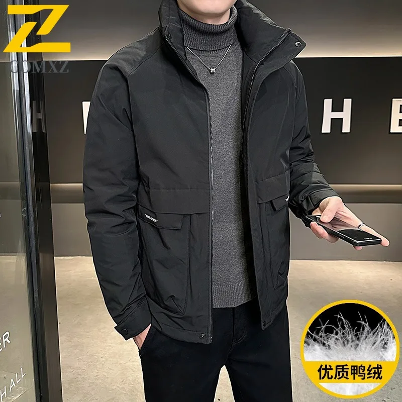 COMXZ Men sofeshell Down Jacket Hooded 90 Percent White Duck Down Warm Parka Outdoor Climbing Windproof Winter Windbreaker 2025