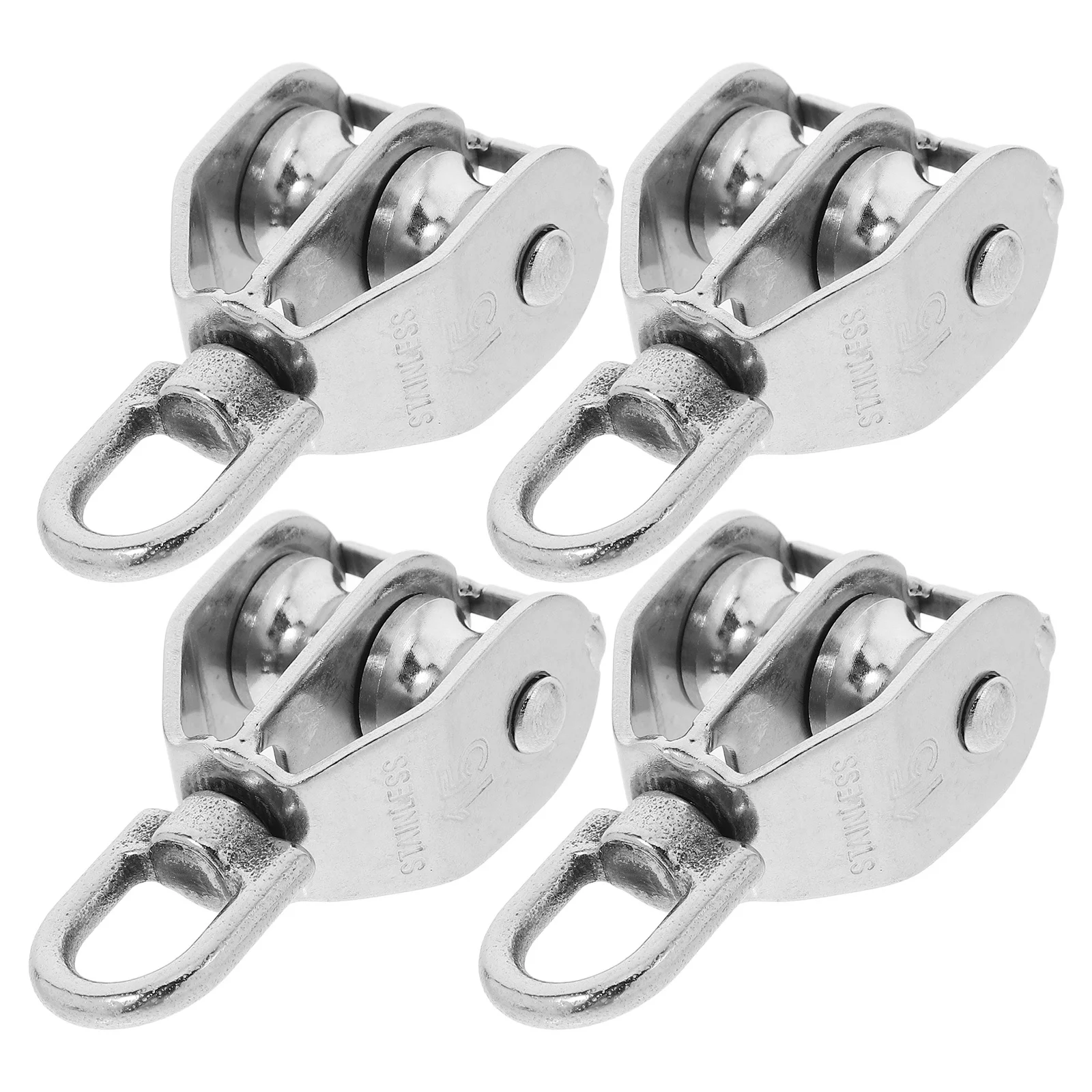 

4pcs Stainless Steel Kit Single Double Pulley Blocks Heavy Duty Lifting Cable System Construction Portable 360 Degree Swivel