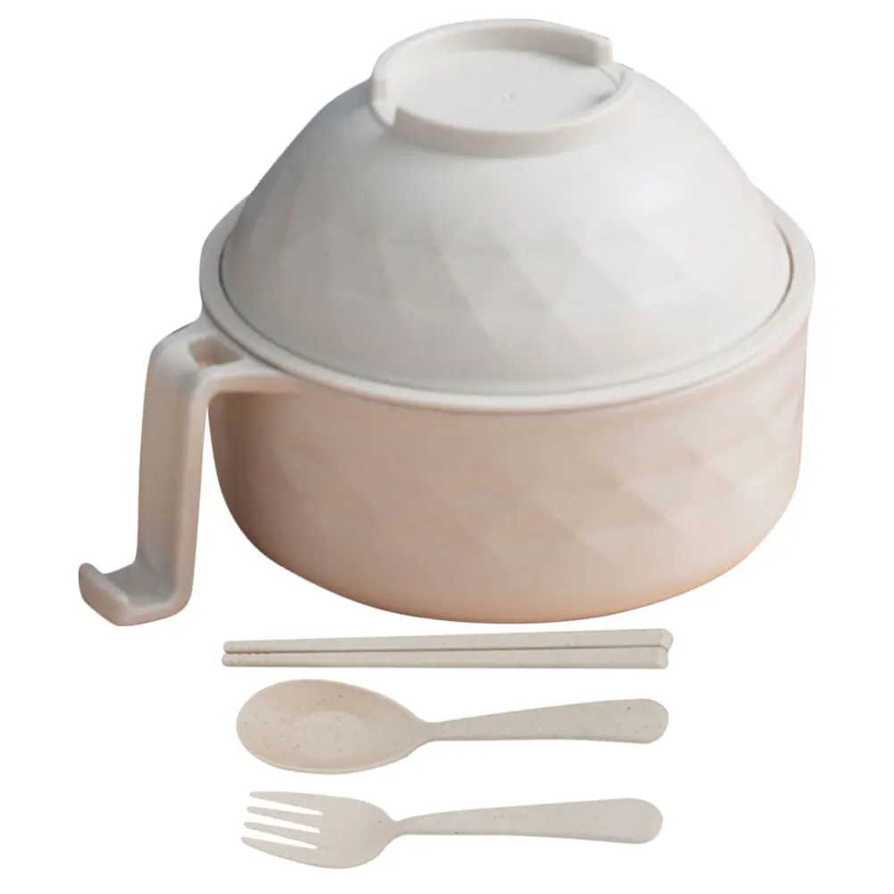 

1 set Microwavable Ramen Set Drain Instant Noodle Bowl with Lid Microwave Safe Soup Bowl Bamboo Fiber Multi Functional for Home