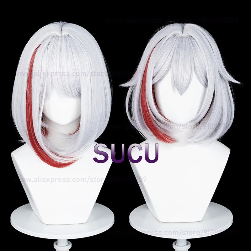 Honkai Star Rail Topaz Cosplay Wig 35cm Short Grey Purple Highlights Red Anime Hair Heat Resistant Synthetic Wigs + Wig Cap